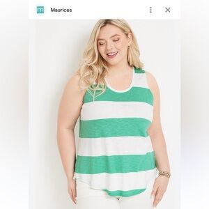 Maurice’s Plus Size 2x 24/7 Green and White Sleeveless Striped Tank Top New
